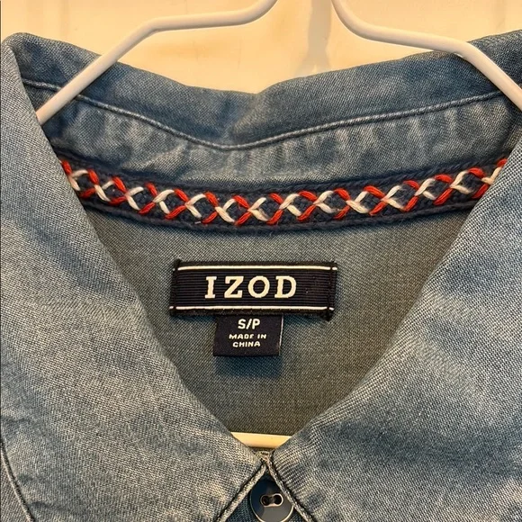 Izod Blue Denim Long Sleeve Button-Up Shirt - Picture 2 of 4
